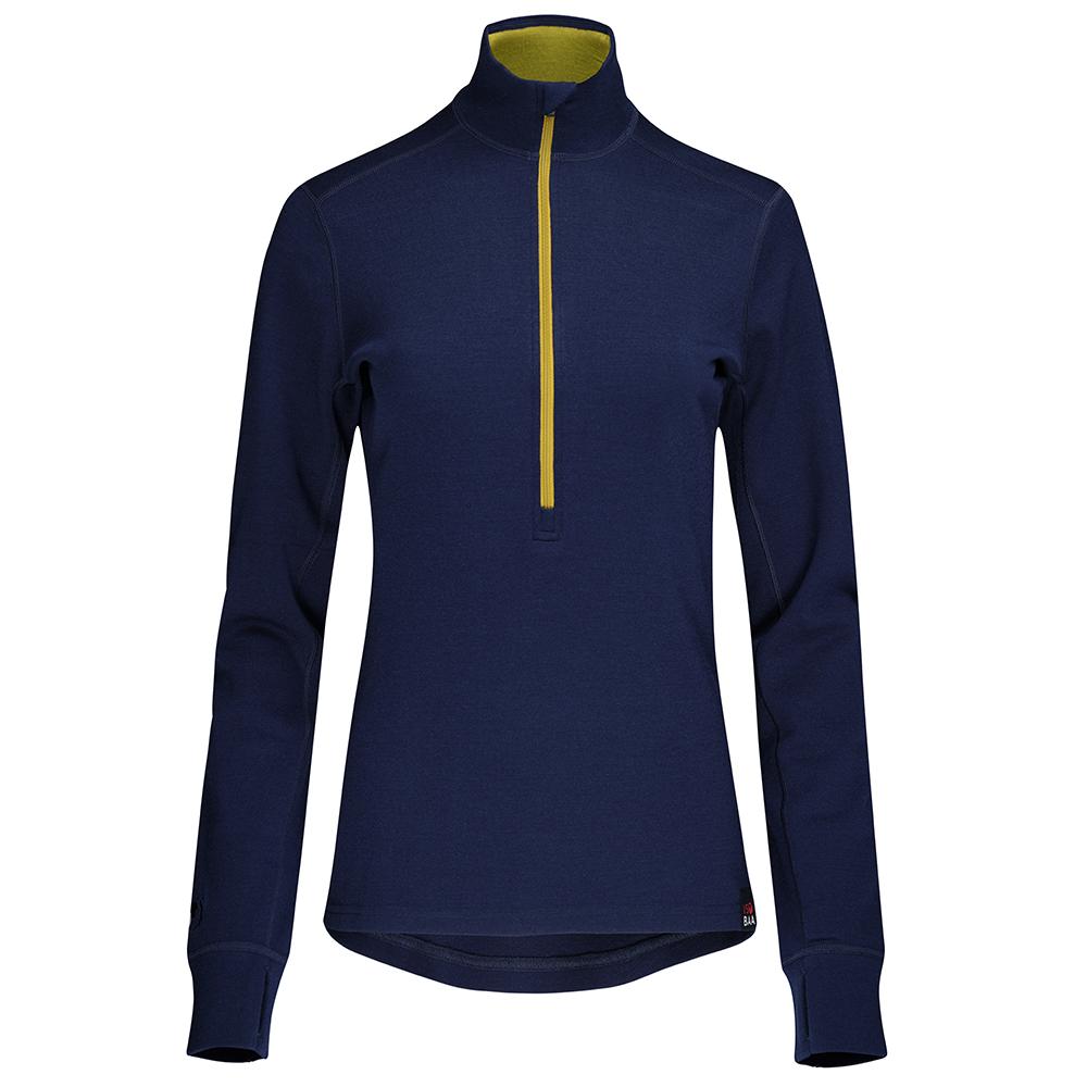 Isobaa | Womens Merino 320 Long Sleeve Half Zip (Navy/Lime) | Conquer cold trails, blustery commutes, and unpredictable weather with the ultimate Merino wool half-zip top.