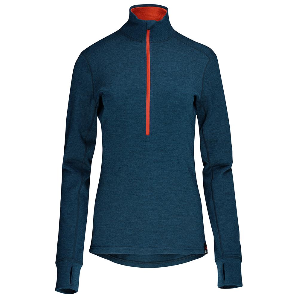 Isobaa | Womens Merino 320 Long Sleeve Half Zip (Petrol/Orange) | Conquer cold trails, blustery commutes, and unpredictable weather with the ultimate Merino wool half-zip top.