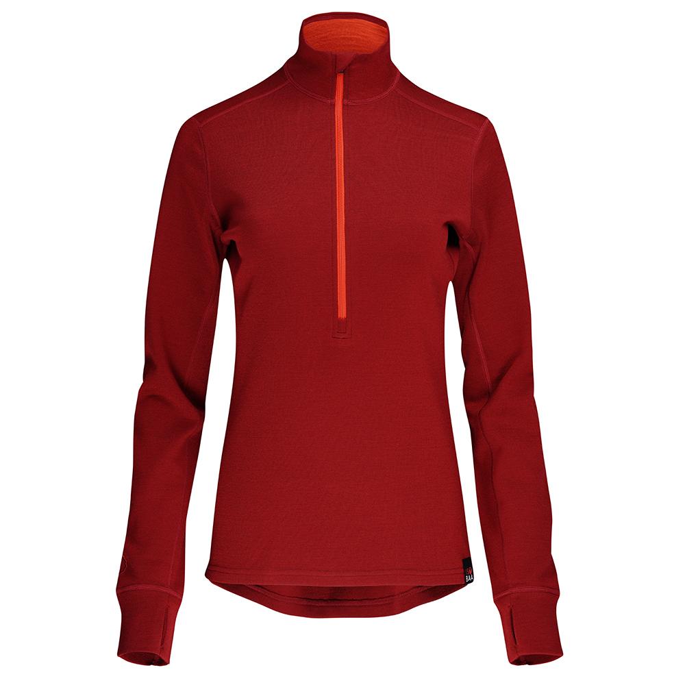 Isobaa | Womens Merino 320 Long Sleeve Half Zip (Red/Orange) | Conquer cold trails, blustery commutes, and unpredictable weather with the ultimate Merino wool half-zip top.