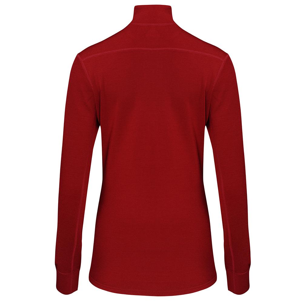 Isobaa | Womens Merino 320 Long Sleeve Half Zip (Red/Orange) | Conquer cold trails, blustery commutes, and unpredictable weather with the ultimate Merino wool half-zip top.