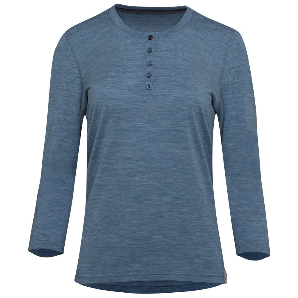 Isobaa | Womens Merino Blend 160 PJ Henley (Ocean Melange) | Embrace effortless comfort with Isobaa's Merino blend Henley.