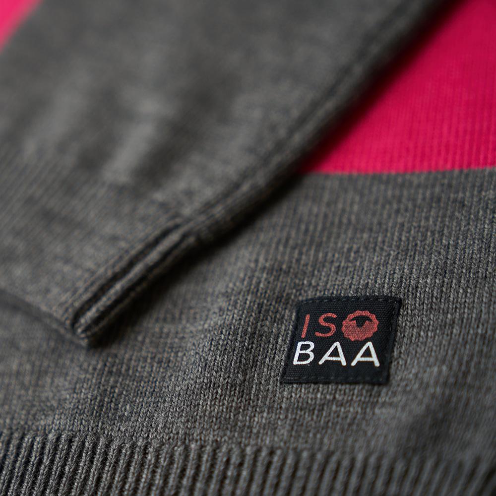 Isobaa | Womens Merino Block Stripe Sweater (Charcoal/Wine/Fuchsia/Smoke) | Discover effortless style and exceptional comfort with our  extrafine 9-gauge Merino wool crew neck sweater.
