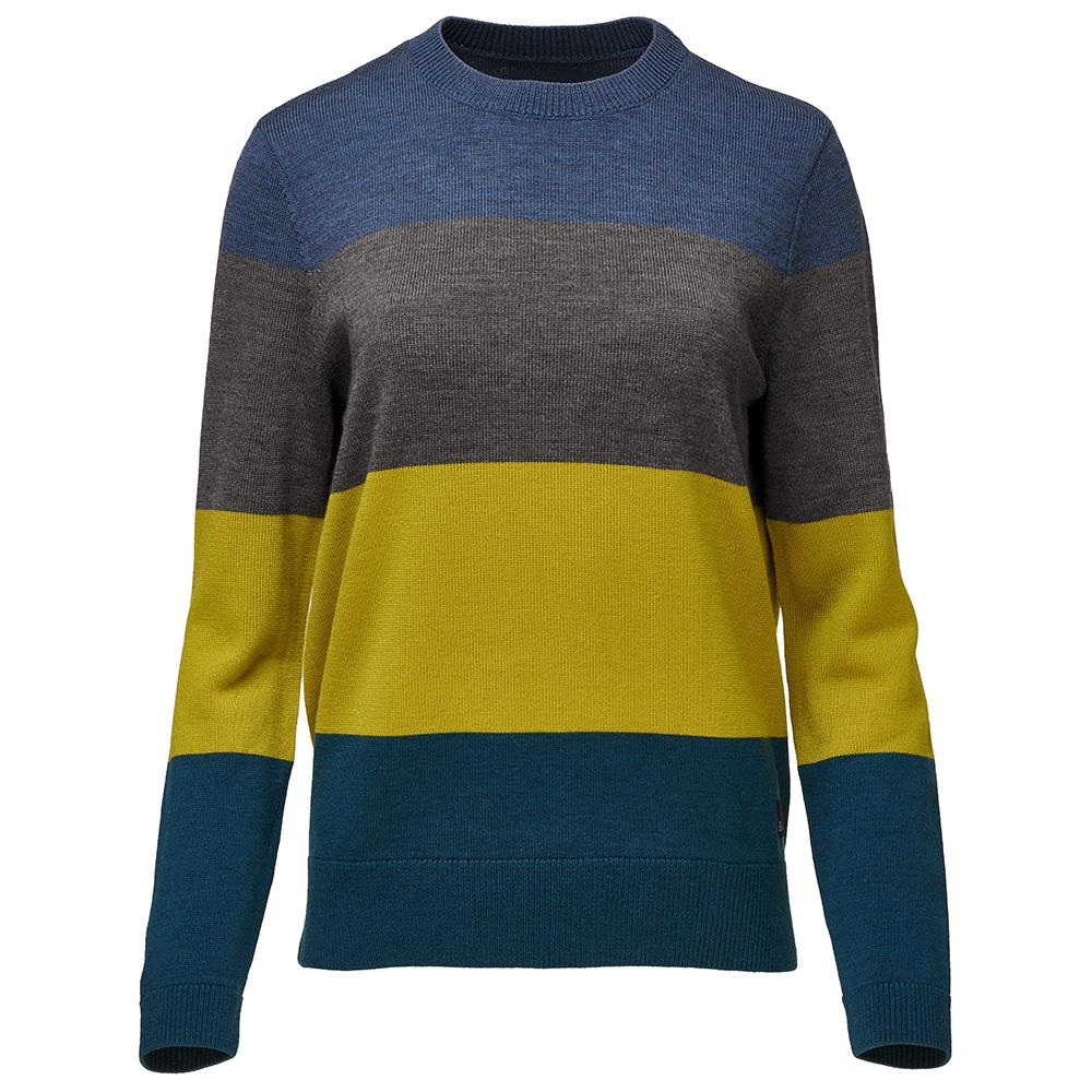Isobaa | Womens Merino Block Stripe Sweater (Denim/Smoke/Lime/Petrol) | Discover effortless style and exceptional comfort with our extrafine 9-gauge Merino wool crew neck sweater.