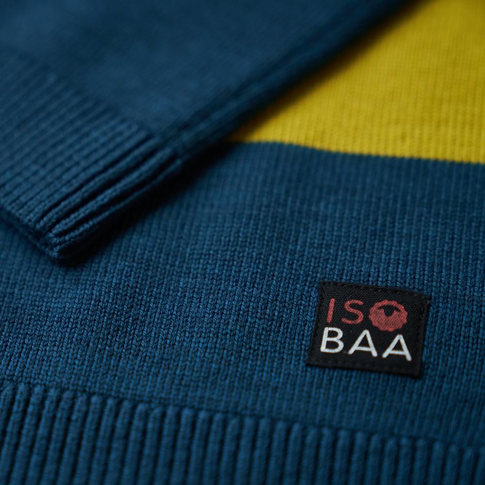 Isobaa | Womens Merino Block Stripe Sweater (Denim/Smoke/Lime/Petrol) | Discover effortless style and exceptional comfort with our extrafine 9-gauge Merino wool crew neck sweater.
