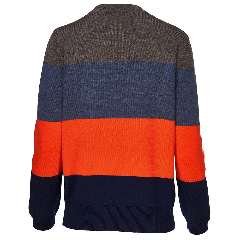 Isobaa | Womens Merino Block Stripe Sweater (Smoke/Denim/Orange/Navy) | Discover effortless style and exceptional comfort with our extrafine 9-gauge Merino wool crew neck sweater.