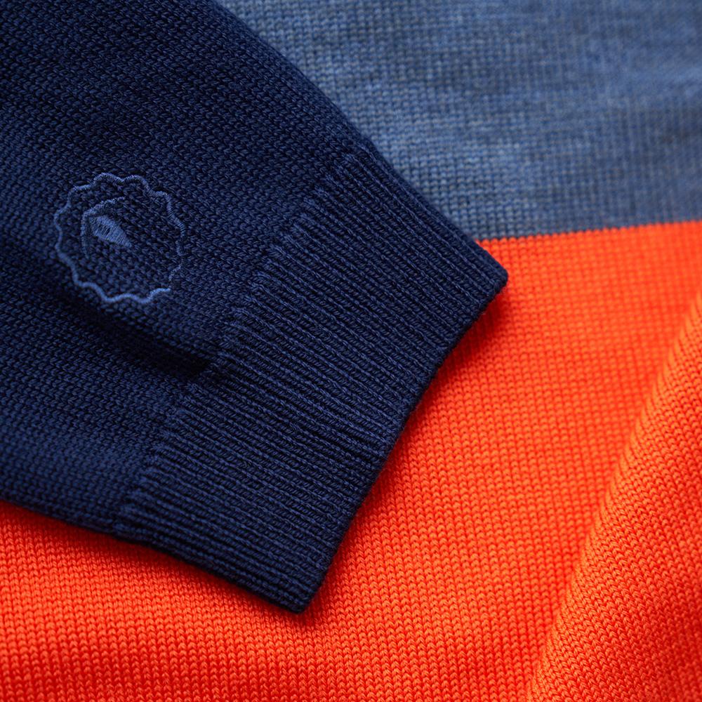 Isobaa | Womens Merino Block Stripe Sweater (Smoke/Denim/Orange/Navy) | Discover effortless style and exceptional comfort with our  extrafine 9-gauge Merino wool crew neck sweater.