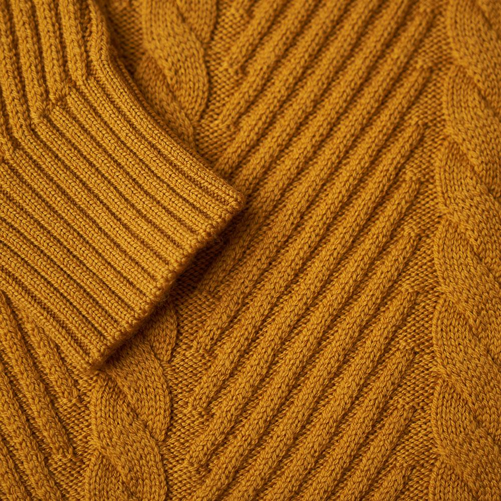 Isobaa | Womens Merino Cable Sweater (Mustard) | Experience timeless style and outdoor-ready performance with our Merino wool crew neck sweater.