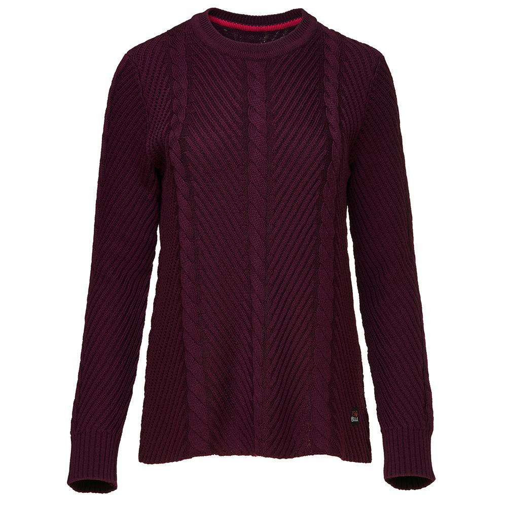 Isobaa | Womens Merino Cable Sweater (Wine) | Experience timeless style and outdoor-ready performance with our Merino wool crew neck sweater.