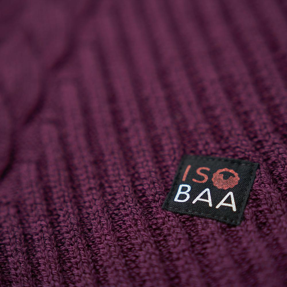 Isobaa | Womens Merino Cable Sweater (Wine) | Experience timeless style and outdoor-ready performance with our Merino wool crew neck sweater.