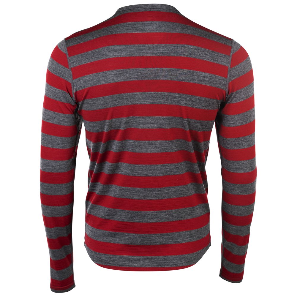 Isobaa | Mens Merino 180 Long Sleeve Crew (Smoke/Red) | Get outdoors with the ultimate Merino wool long-sleeve top.
