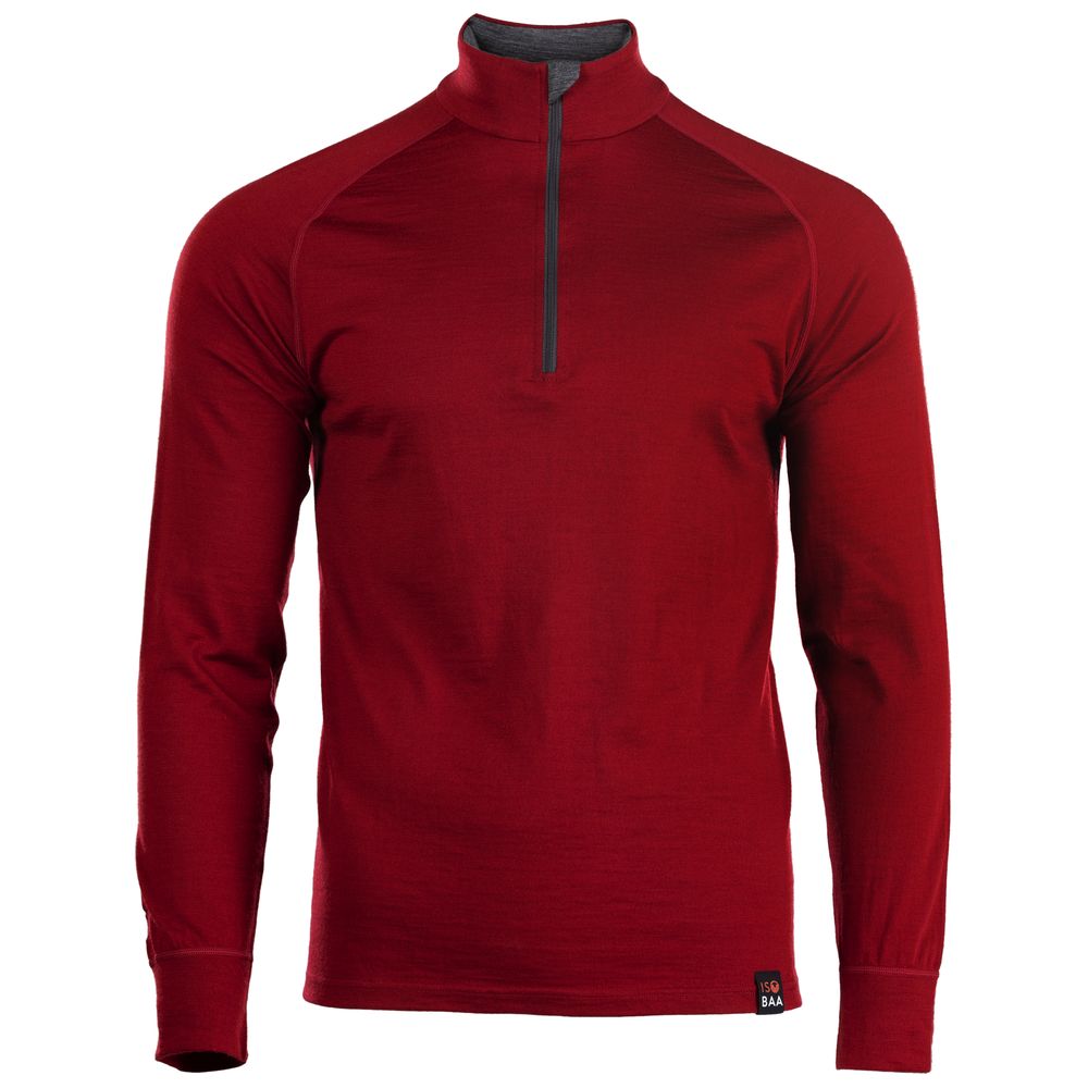 Isobaa | Mens Merino 200 Long Sleeve Zip Neck (Red) | Experience the best of 200gm Merino wool with this ultimate half-zip top – your go-to for challenging hikes, chilly bike commutes, post-workout layering, and unpredictable weather.