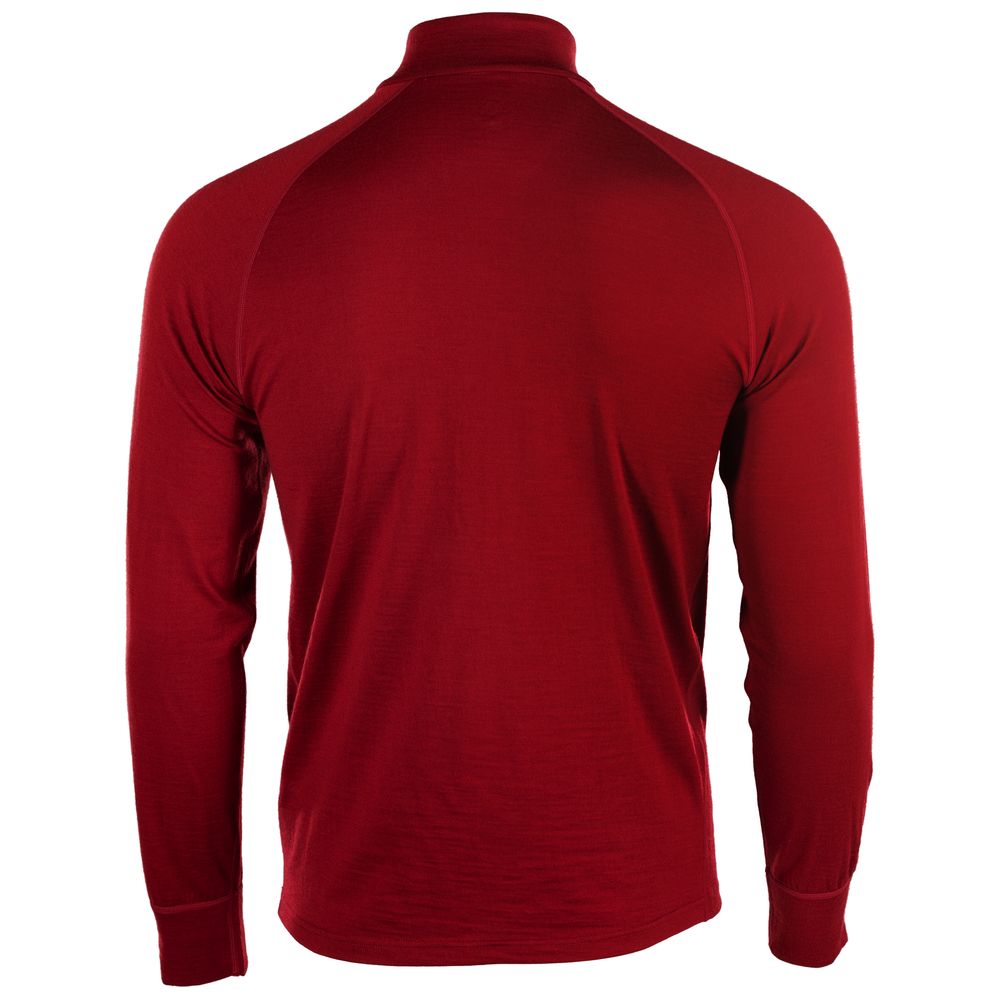 Isobaa | Mens Merino 200 Long Sleeve Zip Neck (Red) | Experience the best of 200gm Merino wool with this ultimate half-zip top – your go-to for challenging hikes, chilly bike commutes, post-workout layering, and unpredictable weather.