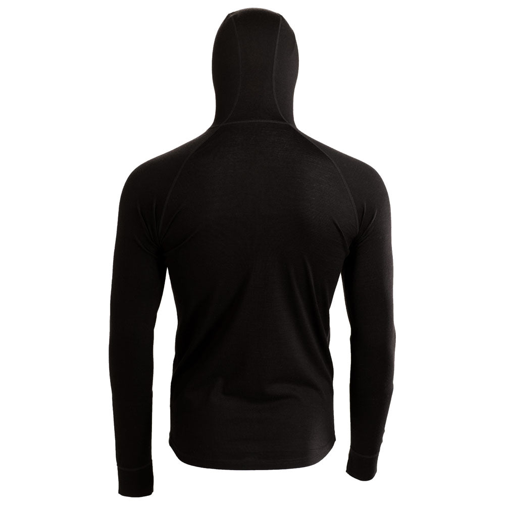 Isobaa | Mens Merino 200 Zip Neck Hoodie (Black) | The ultimate 200gm Merino wool hoodie.