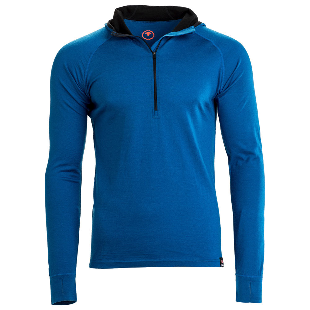 Isobaa | Mens Merino 200 Zip Neck Hoodie (Blue) | The ultimate 200gm Merino wool hoodie.