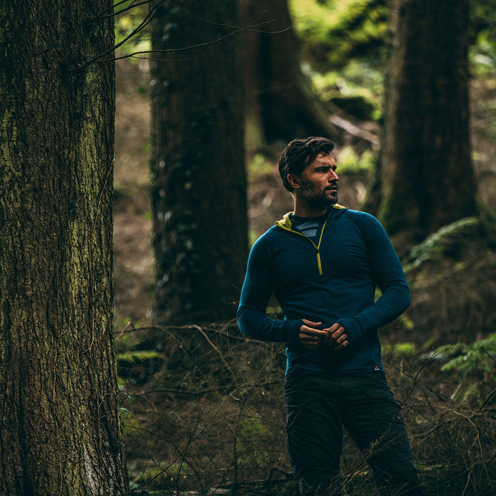 Isobaa | Mens Merino 200 Zip Neck Hoodie (Petrol) | The ultimate 200gm Merino wool hoodie. | Model: Duncan