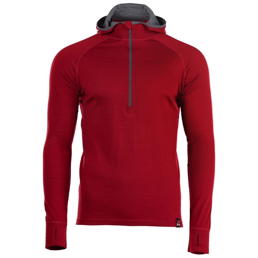 Isobaa | Mens Merino 200 Zip Neck Hoodie (Red) | The ultimate 200gm Merino wool hoodie.