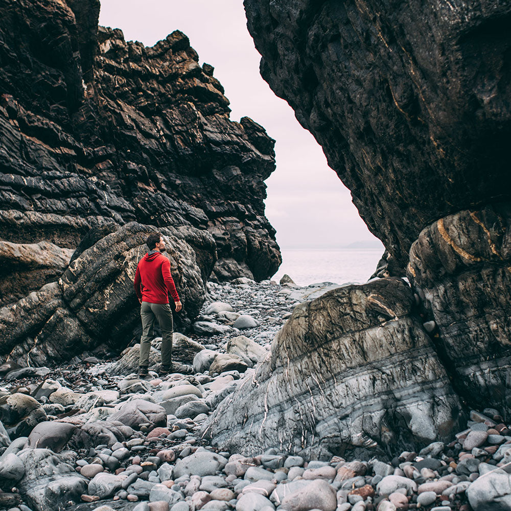 Isobaa | Mens Merino 200 Zip Neck Hoodie (Red) | The ultimate 200gm Merino wool hoodie. | Model: Duncan