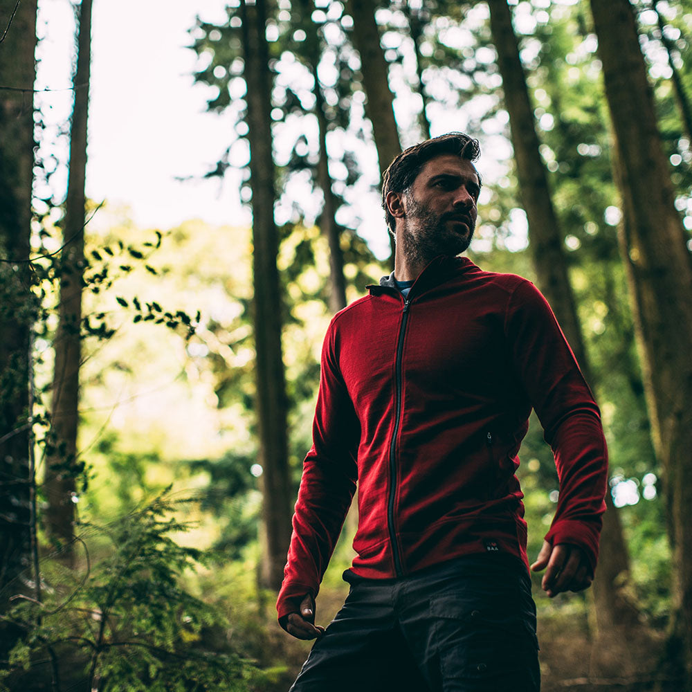 Isobaa | Mens Merino 260 Casual Hoodie (Red) | The best in warmth and versatility: Isobaa 260gm midweight Merino wool hoodie. | Model: Duncan