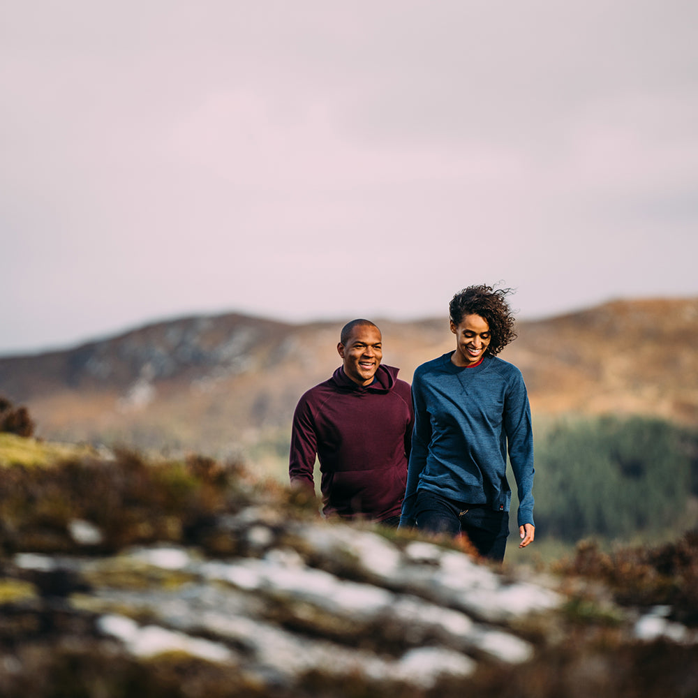 Isobaa | Mens Merino 260 Lounge Hoodie (Wine/Navy) | Experience the best in comfort and performance with our midweight 260gm Merino wool pullover hoodie.