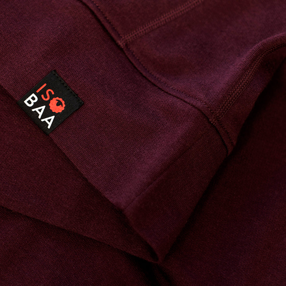 Isobaa | Mens Merino 260 Lounge Hoodie (Wine/Navy) | Experience the best in comfort and performance with our midweight 260gm Merino wool pullover hoodie.