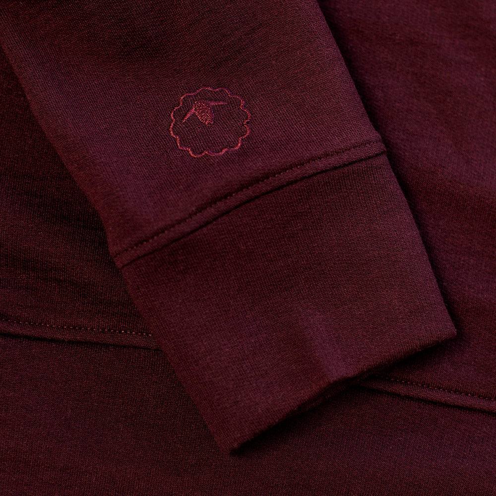 Isobaa | Mens Merino 260 Lounge Hoodie (Wine/Navy) | Experience the best in comfort and performance with our midweight 260gm Merino wool pullover hoodie.