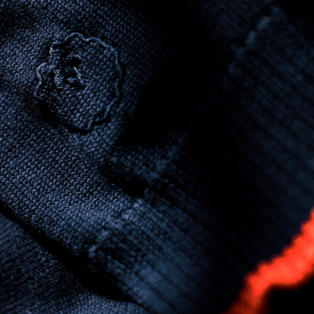 Isobaa | Mens Merino Crew Sweater (Navy/Orange) | Everyday warmth and comfort with our superfine 12-gauge Merino wool crew neck sweater.