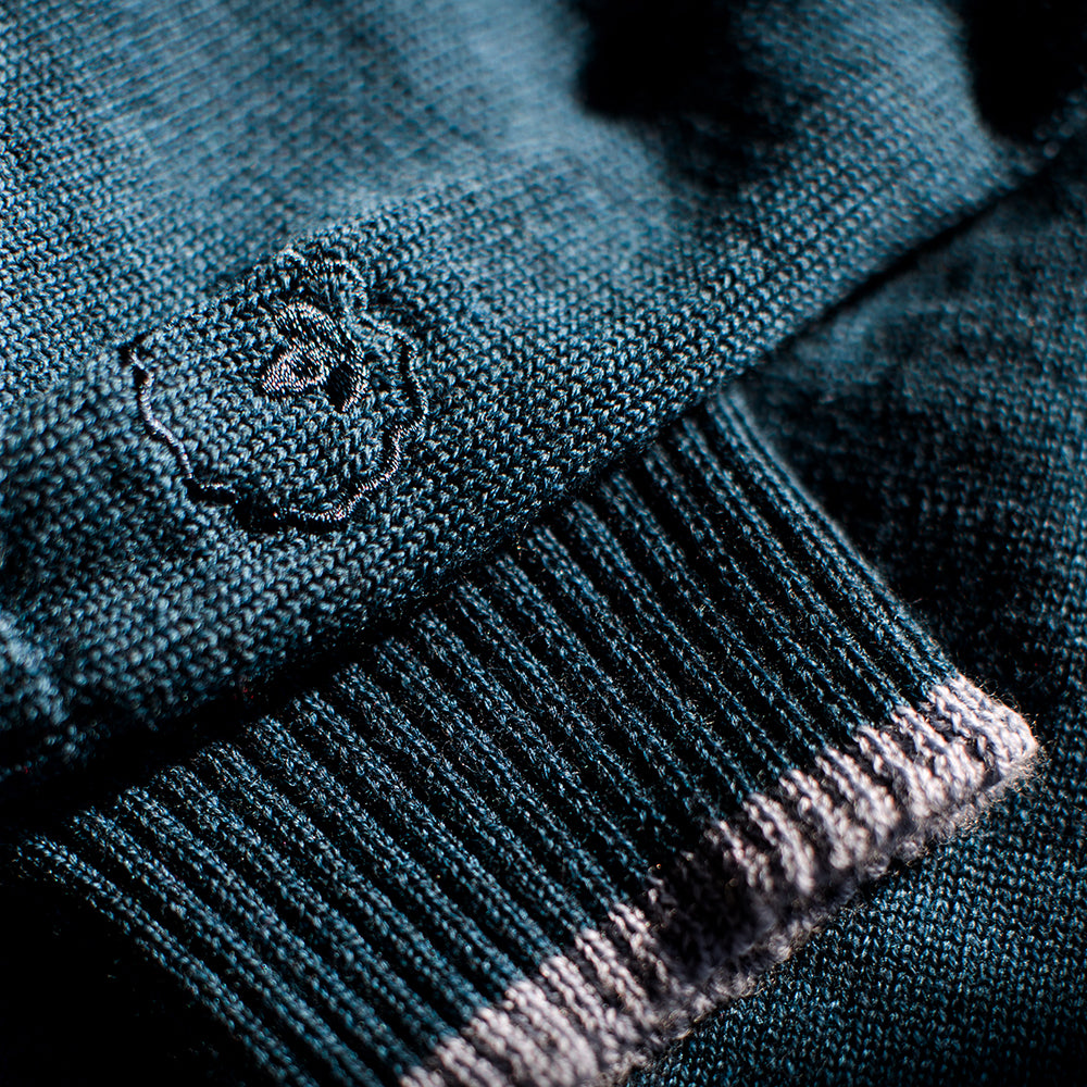 Isobaa | Mens Merino Crew Sweater (Petrol/Sky) | Everyday warmth and comfort with our superfine 12-gauge Merino wool crew neck sweater.