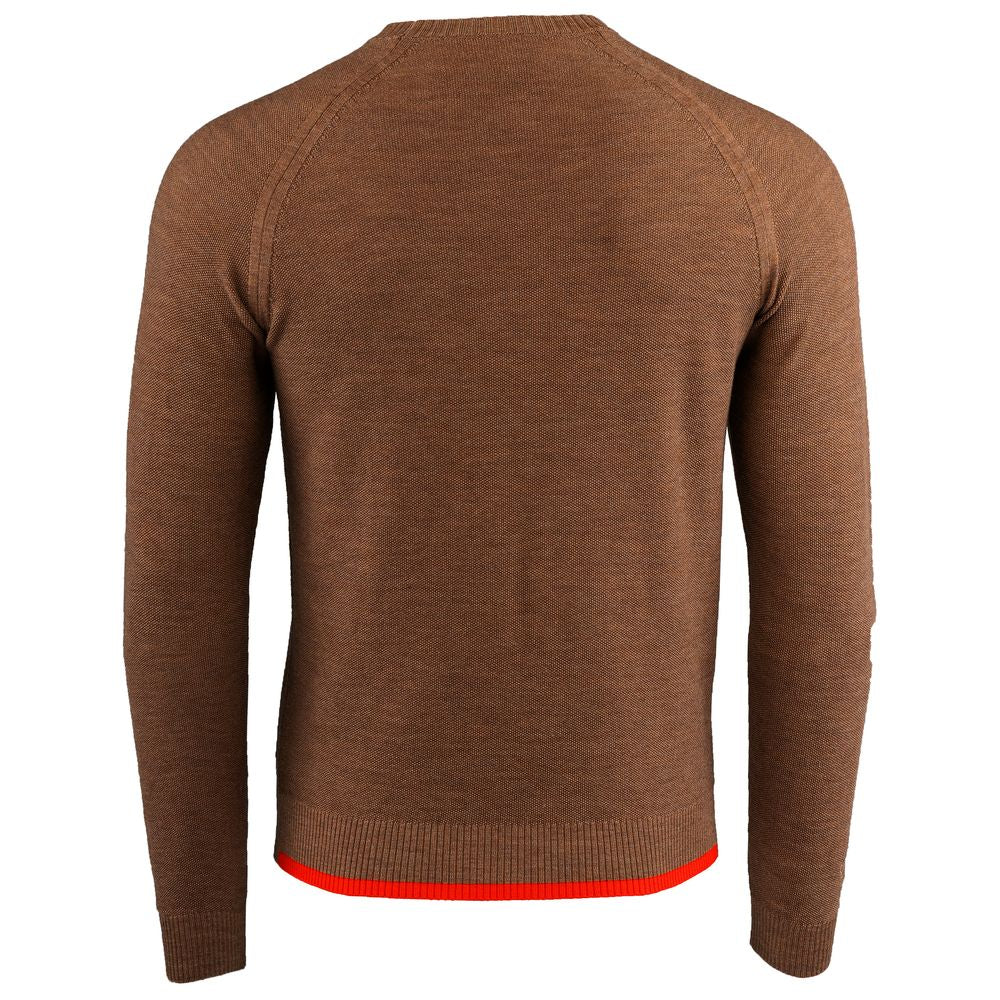 Isobaa | Mens Merino Moss Stitch Sweater (Bran/Orange) | Discover timeless style and outdoor-ready comfort with our extrafine Merino wool crew neck sweater.
