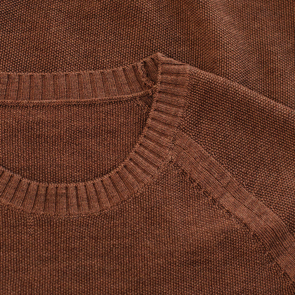 Isobaa | Mens Merino Moss Stitch Sweater (Bran/Orange) | Discover timeless style and outdoor-ready comfort with our extrafine Merino wool crew neck sweater.