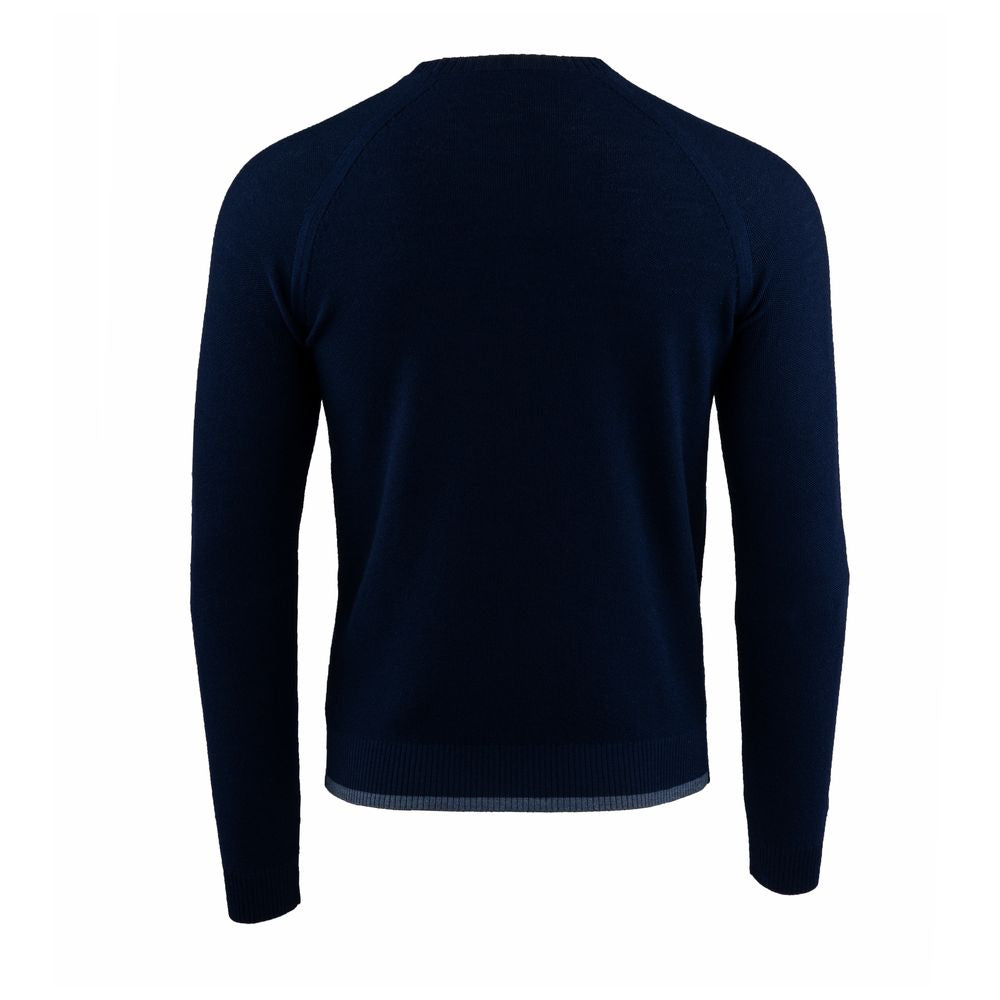 Isobaa | Mens Merino Moss Stitch Sweater (Navy/Denim) | Discover timeless style and outdoor-ready comfort with our extrafine Merino wool crew neck sweater.