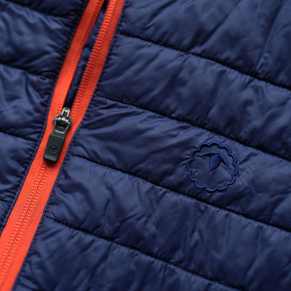 Isobaa | Mens Merino Wool Insulated Gilet (Navy/Orange) | Fight the chill with our innovative Merino gilet.