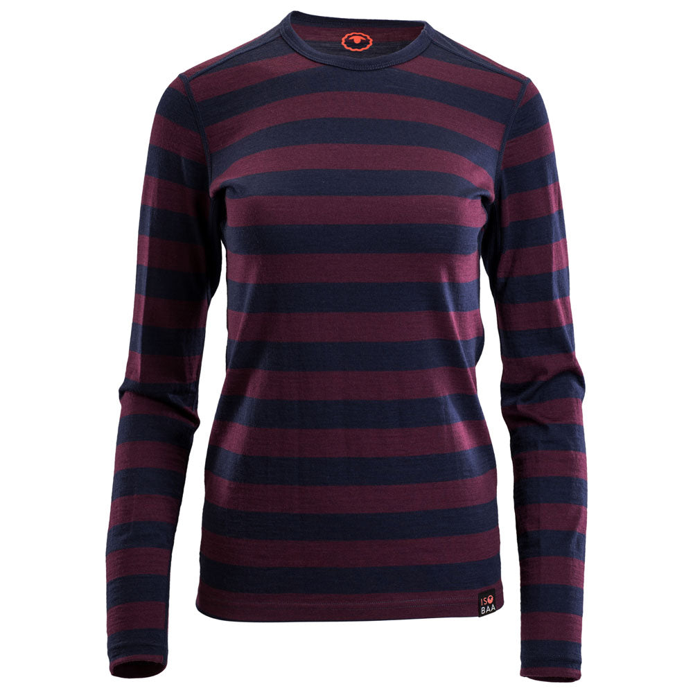 Isobaa | Womens Merino 180 Long Sleeve Crew (Navy/Wine) | Get outdoors with the ultimate Merino wool long-sleeve top.