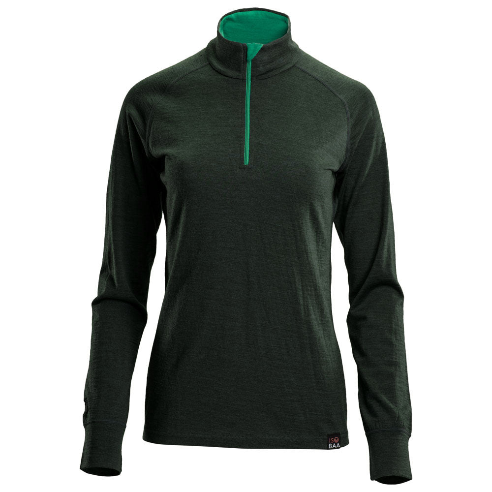 Isobaa | Womens Merino 200 Long Sleeve Zip Neck (Forest) | Experience the best of 200gm Merino wool with this ultimate half-zip top – your go-to for challenging hikes, chilly bike commutes, post-workout layering, and unpredictable weather.