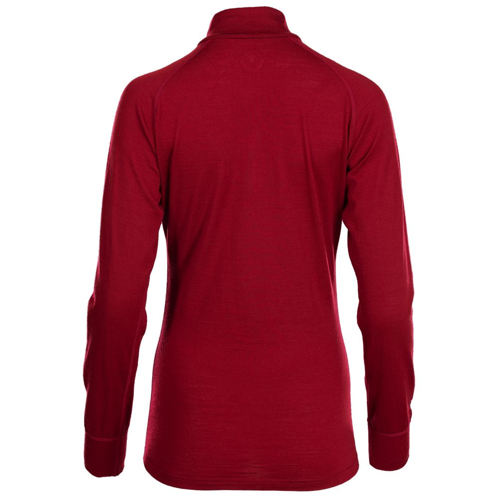 Isobaa | Womens Merino 200 Long Sleeve Zip Neck (Red) | Experience the best of 200gm Merino wool with this ultimate half-zip top – your go-to for challenging hikes, chilly bike commutes, post-workout layering, and unpredictable weather.