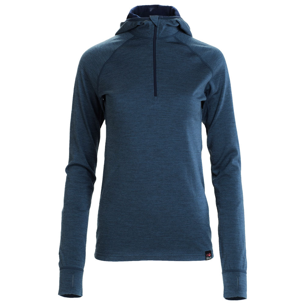 Isobaa | Womens Merino 200 Zip Neck Hoodie (Denim) | The ultimate 200gm Merino wool hoodie.