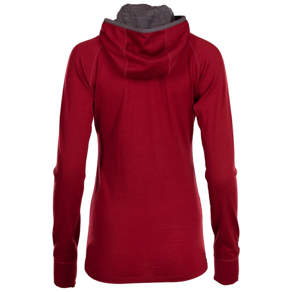 Isobaa | Womens Merino 200 Zip Neck Hoodie (Red) | The ultimate 200gm Merino wool hoodie.