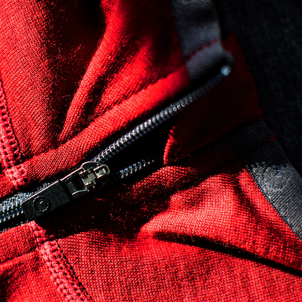 Isobaa | Womens Merino 200 Zip Neck Hoodie (Red) | The ultimate 200gm Merino wool hoodie.