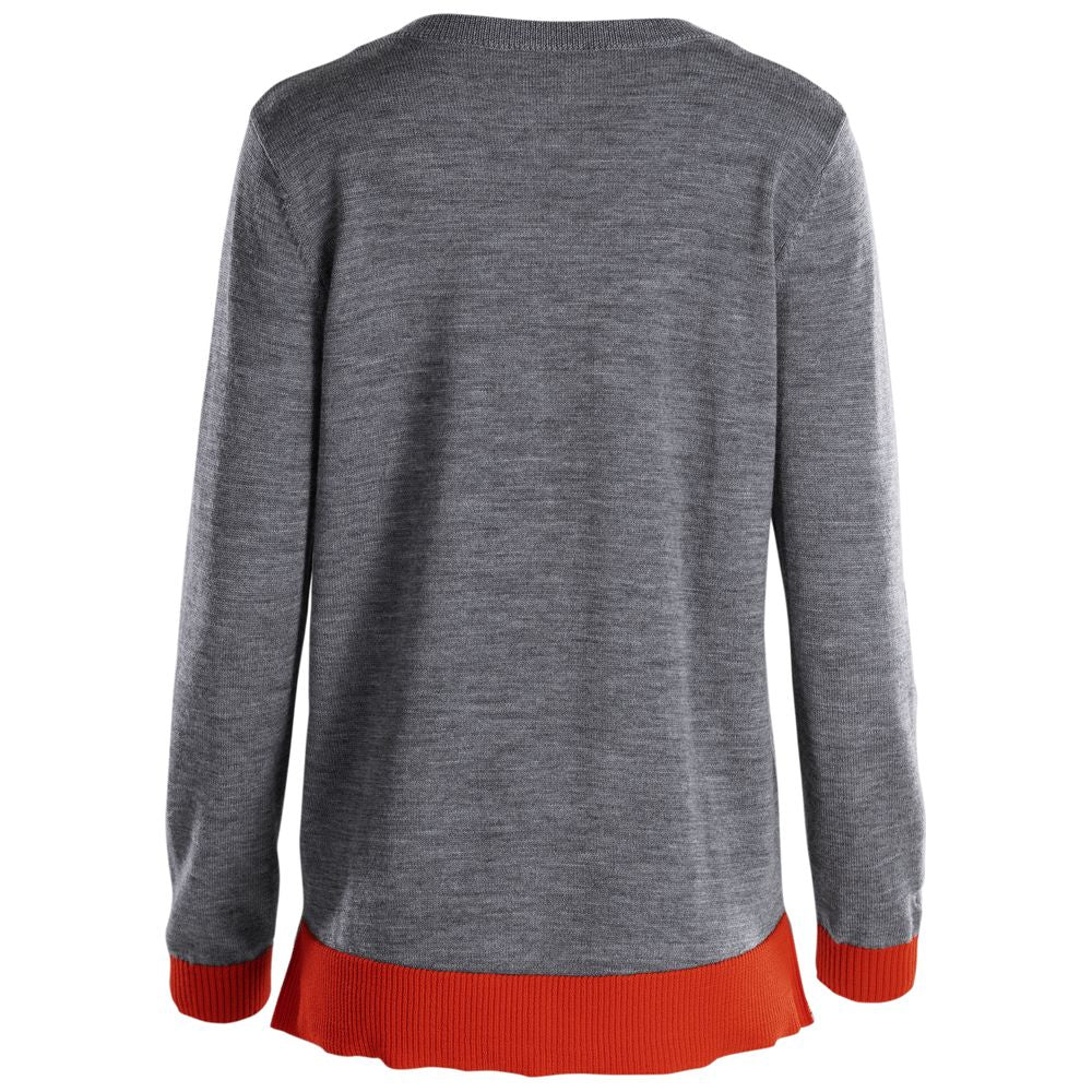 Isobaa | Womens Merino Crew Sweater (Charcoal/Orange) | Everyday warmth and comfort with our superfine 12-gauge Merino wool crew neck sweater.
