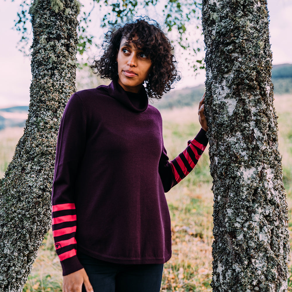 Isobaa | Womens Merino Roll Neck Sweater (Wine/Fuchsia) | Discover premium style and performance with Isobaa's extra-fine Merino roll neck sweater. | Model: Micah