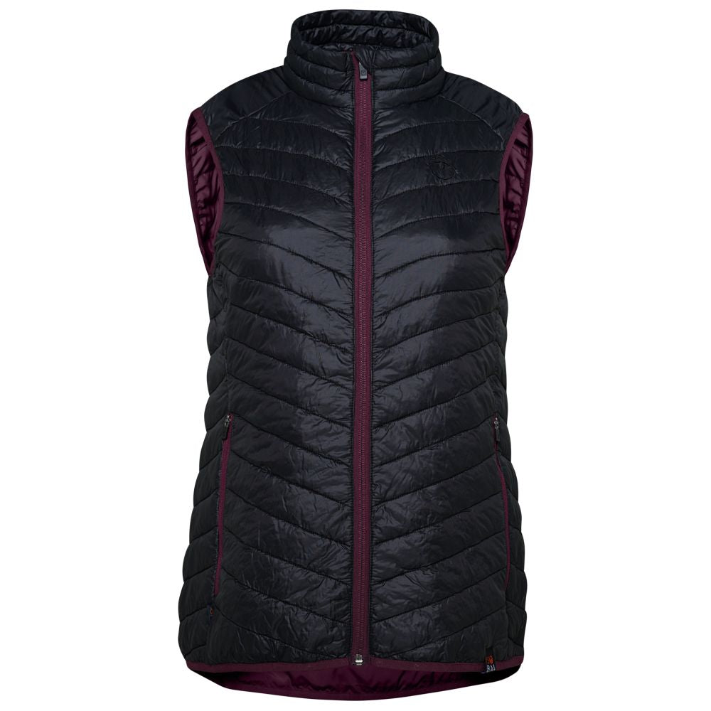 Isobaa | Womens Merino Wool Insulated Gilet (Black/Wine) | Fight the chill with our innovative Merino gilet.