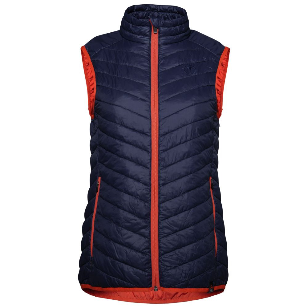 Isobaa | Womens Merino Wool Insulated Gilet (Navy/Orange) | Fight the chill with our innovative Merino gilet.