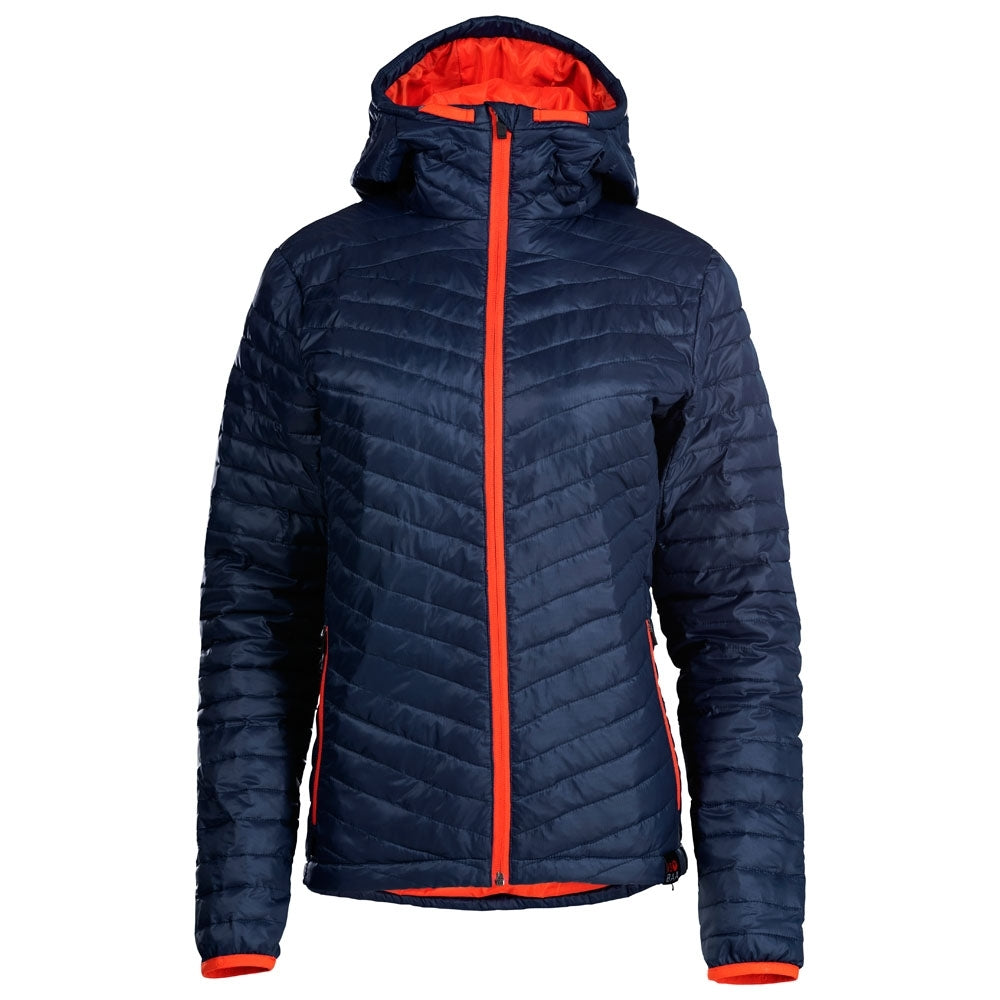 Isobaa | Womens Merino Wool Insulated Jacket (Navy/Orange) | Innovative and sustainable design with our Merino jacket.