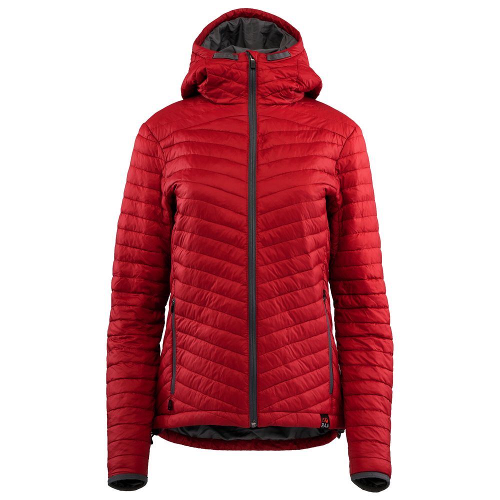 Isobaa | Womens Merino Wool Insulated Jacket (Red/Smoke) | Innovative and sustainable design with our Merino jacket.