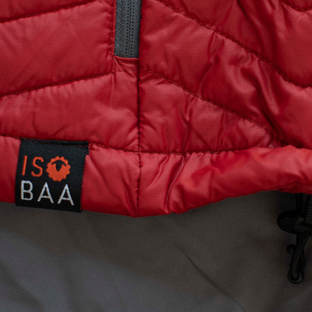 Isobaa | Womens Merino Wool Insulated Jacket (Red/Smoke) | Innovative and sustainable design with our Merino jacket.