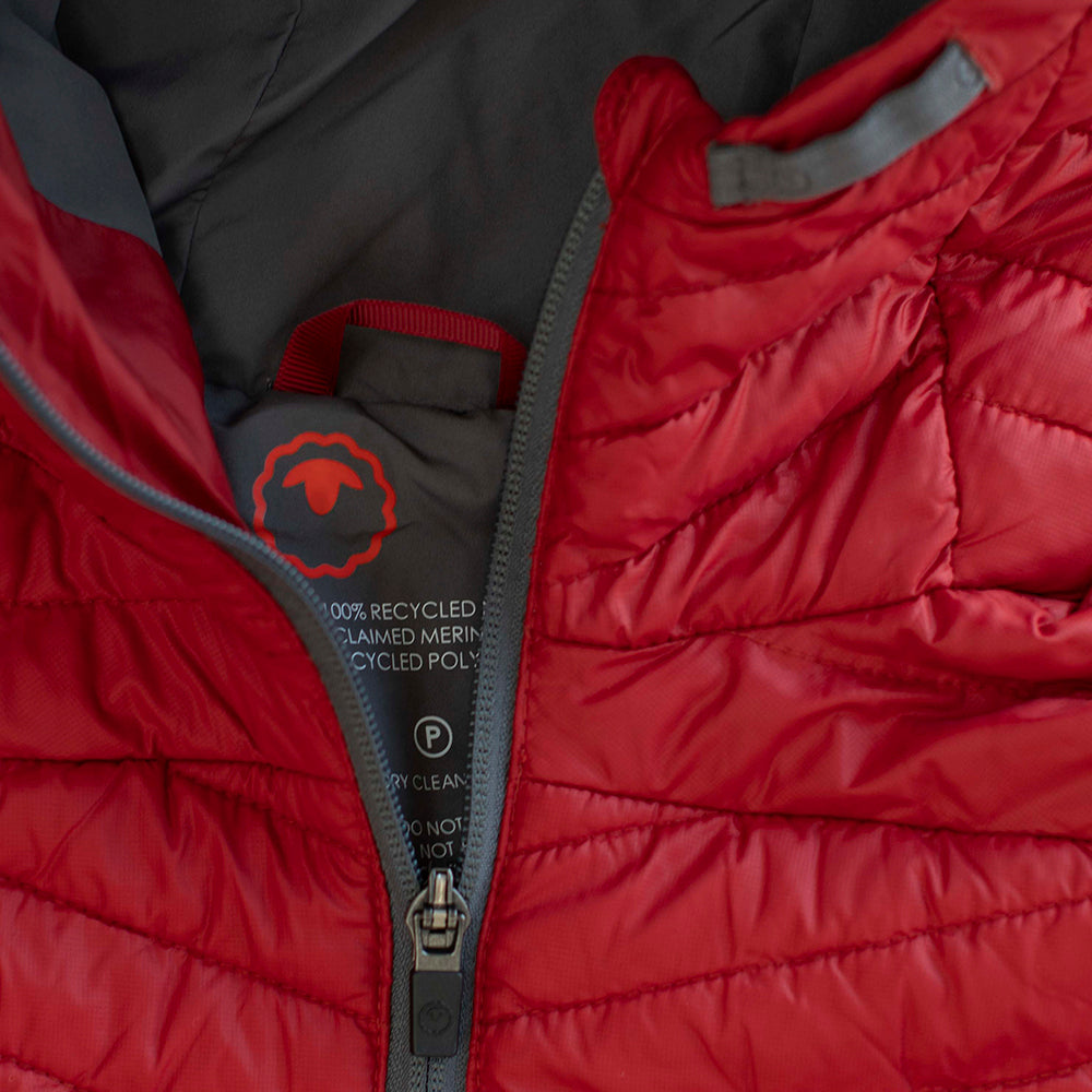 Isobaa | Womens Merino Wool Insulated Jacket (Red/Smoke) | Innovative and sustainable design with our Merino jacket.