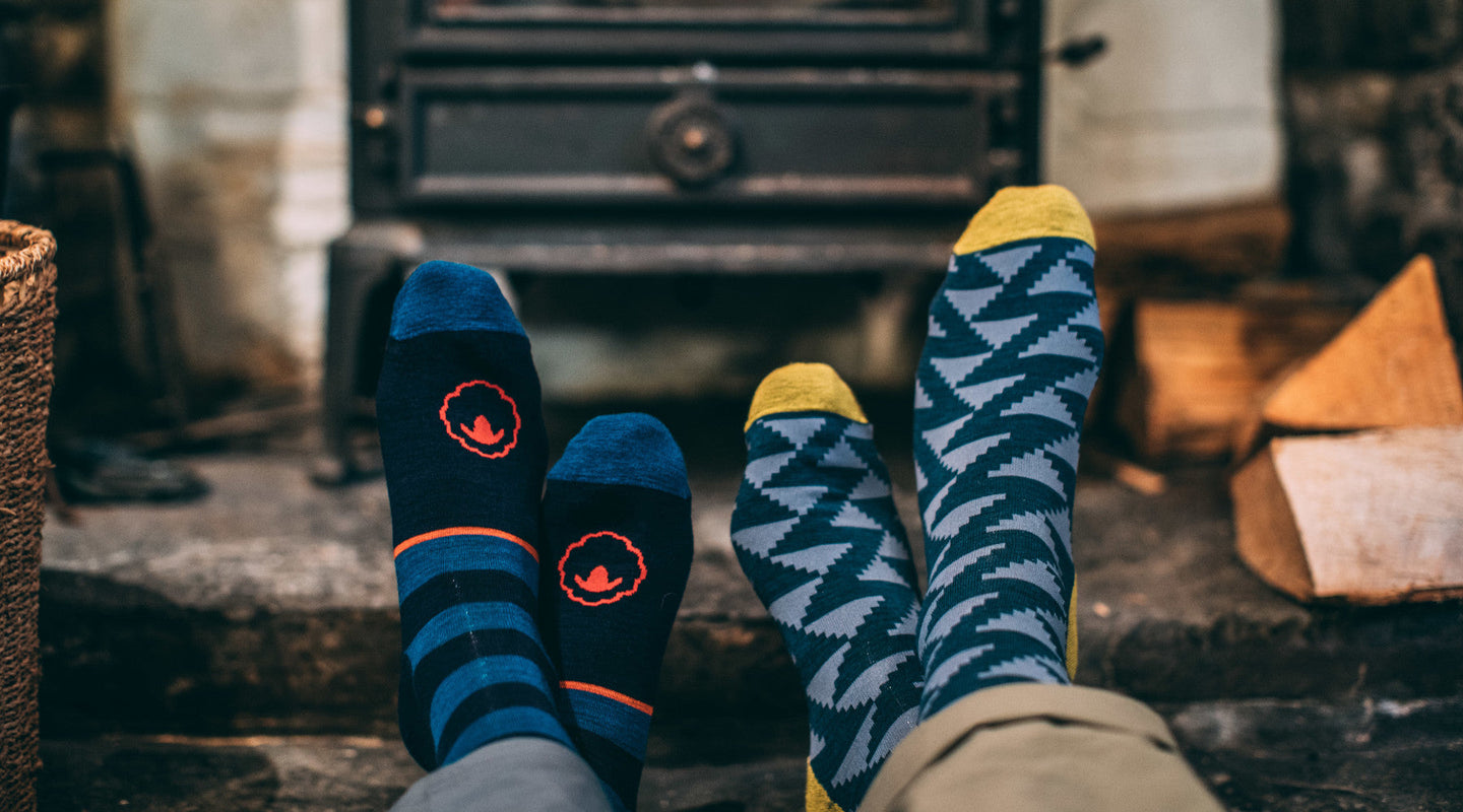 Isobaa Merino Everyday Socks resting next to the log burner