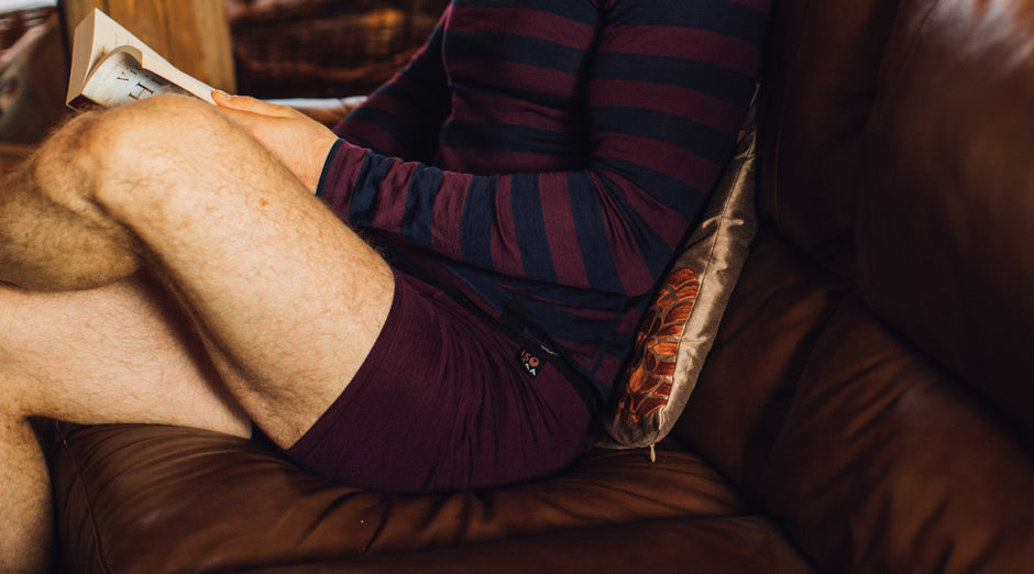 Isobaa Merino 180 Boxers with a 180 Long Sleeve Crew on the couch