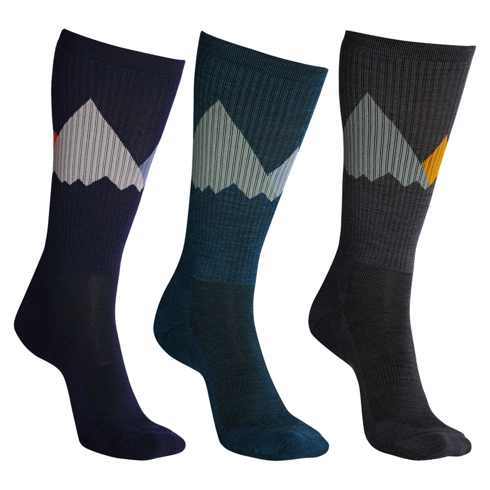 Isobaa Merino Blend Geo Mountain Hiking Socks (3 Pack - Multi)