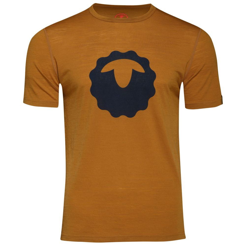 Isobaa | Mens Merino 150 Emblem Tee (Mustard/Navy) | Conquer trails and city streets in comfort with Isobaa's superfine Merino T-Shirt.