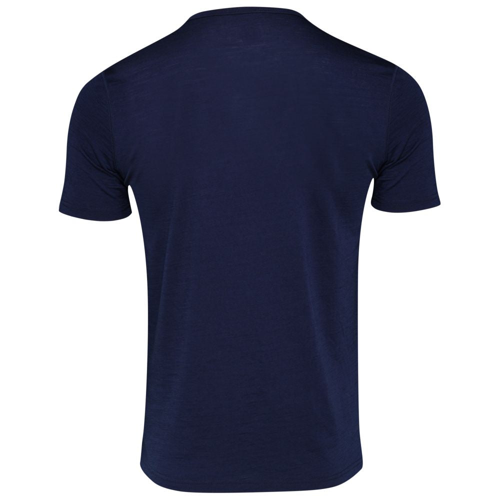 Isobaa | Mens Merino 150 Emblem Tee (Navy/Orange) | Conquer trails and city streets in comfort with Isobaa's superfine Merino T-Shirt.